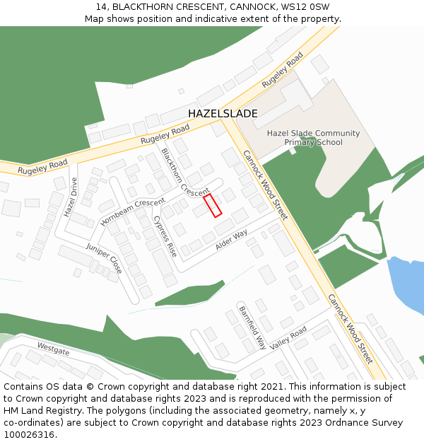 14, BLACKTHORN CRESCENT, CANNOCK, WS12 0SW: Location map and indicative extent of plot