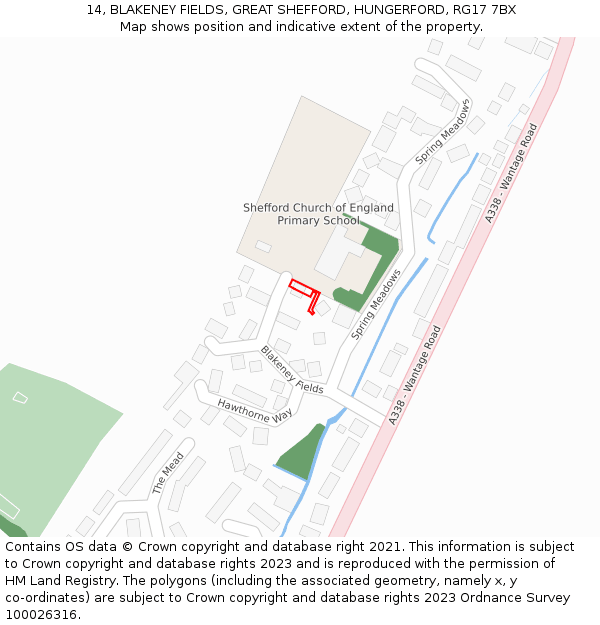 14, BLAKENEY FIELDS, GREAT SHEFFORD, HUNGERFORD, RG17 7BX: Location map and indicative extent of plot