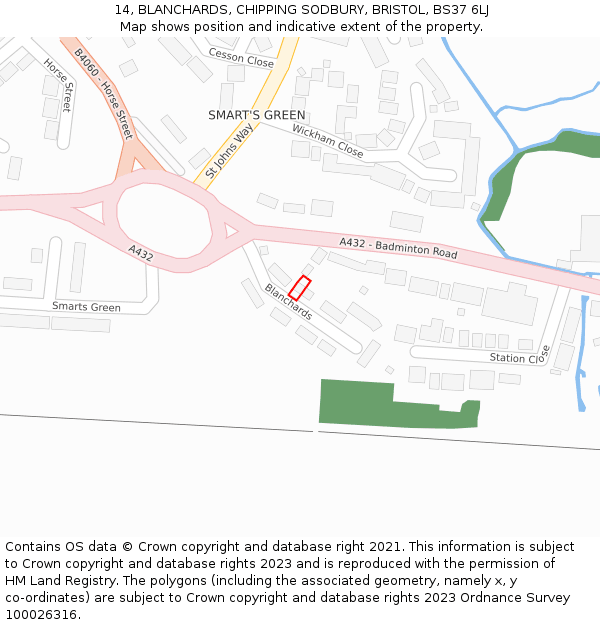 14, BLANCHARDS, CHIPPING SODBURY, BRISTOL, BS37 6LJ: Location map and indicative extent of plot