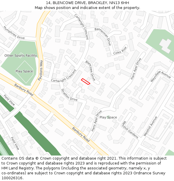 14, BLENCOWE DRIVE, BRACKLEY, NN13 6HH: Location map and indicative extent of plot