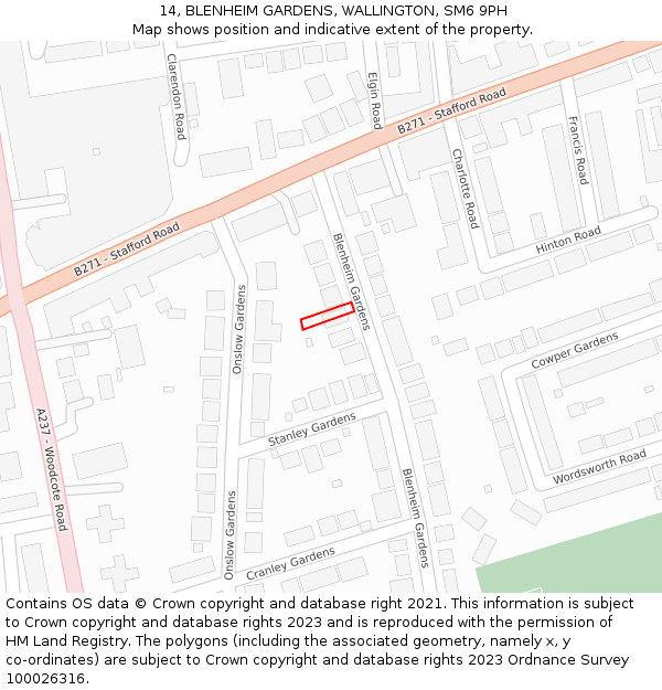 14, BLENHEIM GARDENS, WALLINGTON, SM6 9PH: Location map and indicative extent of plot
