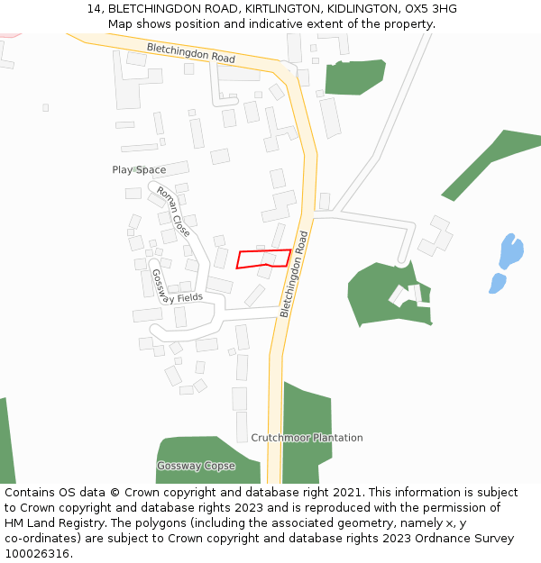 14, BLETCHINGDON ROAD, KIRTLINGTON, KIDLINGTON, OX5 3HG: Location map and indicative extent of plot