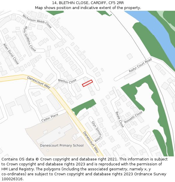 14, BLETHIN CLOSE, CARDIFF, CF5 2RR: Location map and indicative extent of plot