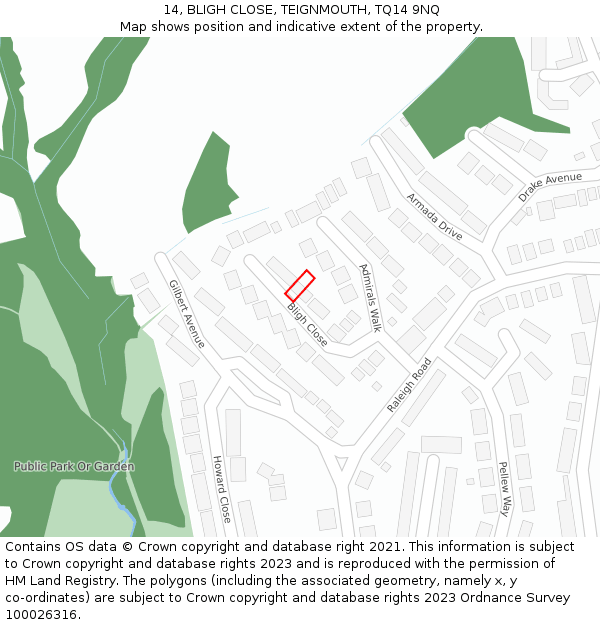 14, BLIGH CLOSE, TEIGNMOUTH, TQ14 9NQ: Location map and indicative extent of plot