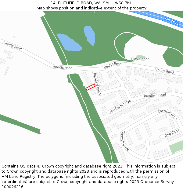 14, BLITHFIELD ROAD, WALSALL, WS8 7NH: Location map and indicative extent of plot