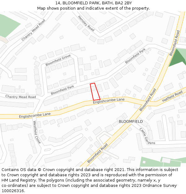 14, BLOOMFIELD PARK, BATH, BA2 2BY: Location map and indicative extent of plot