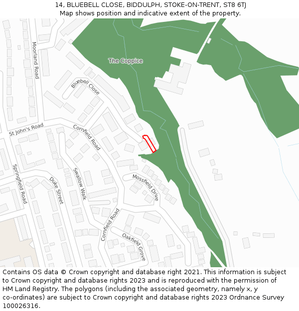 14, BLUEBELL CLOSE, BIDDULPH, STOKE-ON-TRENT, ST8 6TJ: Location map and indicative extent of plot