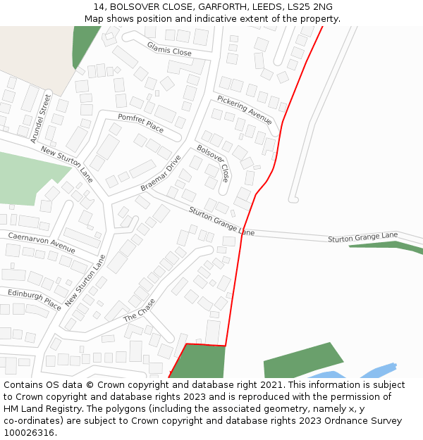 14, BOLSOVER CLOSE, GARFORTH, LEEDS, LS25 2NG: Location map and indicative extent of plot