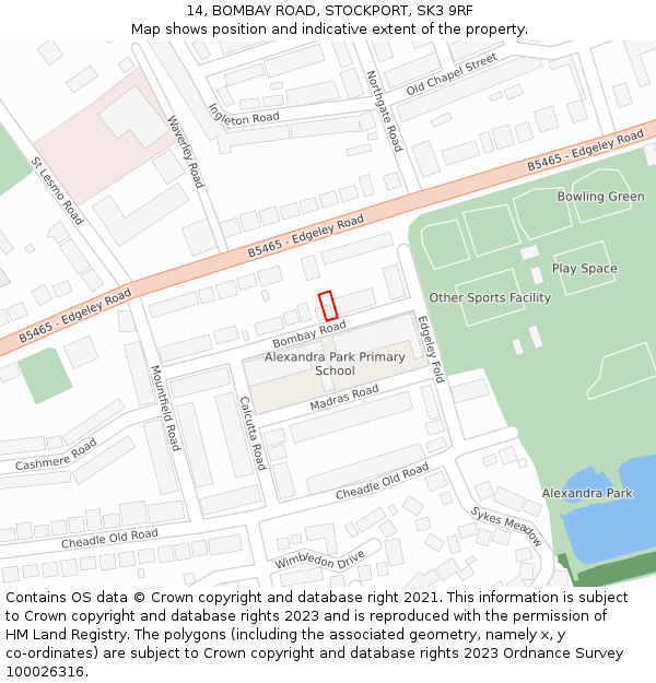 14, BOMBAY ROAD, STOCKPORT, SK3 9RF: Location map and indicative extent of plot