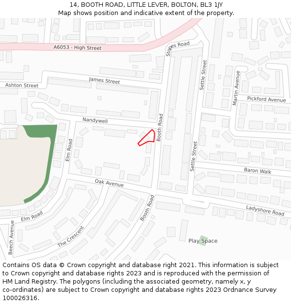 14, BOOTH ROAD, LITTLE LEVER, BOLTON, BL3 1JY: Location map and indicative extent of plot