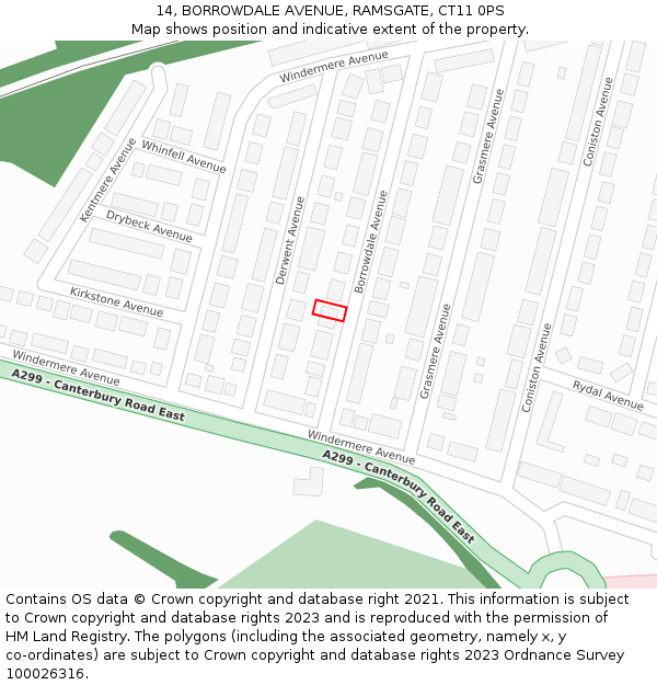 14, BORROWDALE AVENUE, RAMSGATE, CT11 0PS: Location map and indicative extent of plot