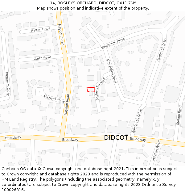 14, BOSLEYS ORCHARD, DIDCOT, OX11 7NY: Location map and indicative extent of plot