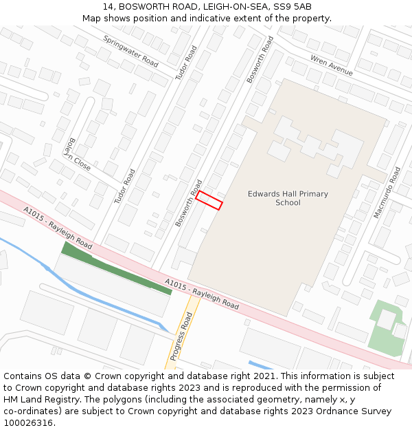 14, BOSWORTH ROAD, LEIGH-ON-SEA, SS9 5AB: Location map and indicative extent of plot