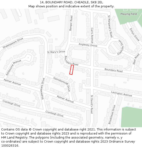 14, BOUNDARY ROAD, CHEADLE, SK8 2EL: Location map and indicative extent of plot