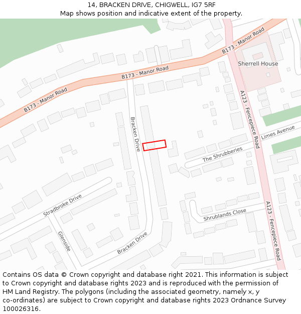 14, BRACKEN DRIVE, CHIGWELL, IG7 5RF: Location map and indicative extent of plot