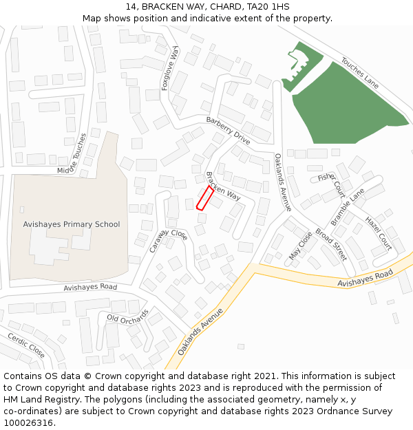 14, BRACKEN WAY, CHARD, TA20 1HS: Location map and indicative extent of plot