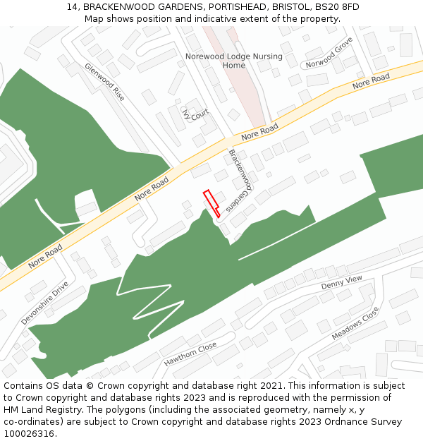 14, BRACKENWOOD GARDENS, PORTISHEAD, BRISTOL, BS20 8FD: Location map and indicative extent of plot