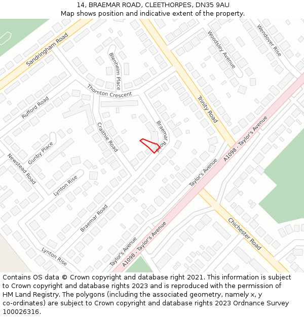 14, BRAEMAR ROAD, CLEETHORPES, DN35 9AU: Location map and indicative extent of plot