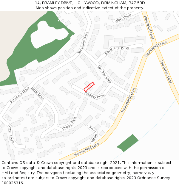 14, BRAMLEY DRIVE, HOLLYWOOD, BIRMINGHAM, B47 5RD: Location map and indicative extent of plot