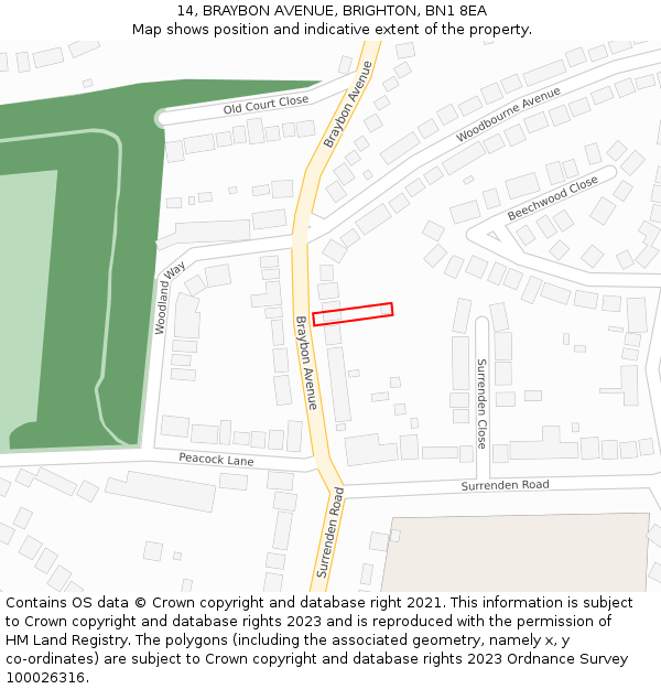 14, BRAYBON AVENUE, BRIGHTON, BN1 8EA: Location map and indicative extent of plot