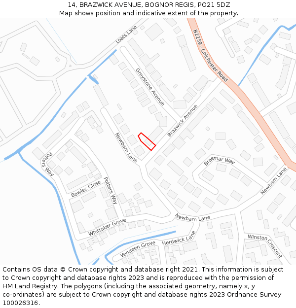 14, BRAZWICK AVENUE, BOGNOR REGIS, PO21 5DZ: Location map and indicative extent of plot