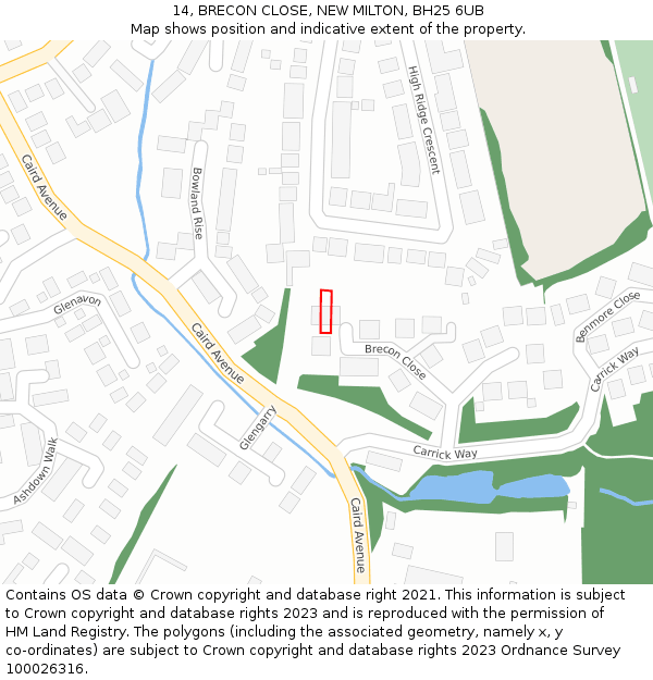 14, BRECON CLOSE, NEW MILTON, BH25 6UB: Location map and indicative extent of plot