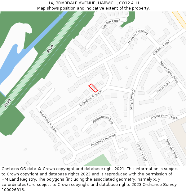 14, BRIARDALE AVENUE, HARWICH, CO12 4LH: Location map and indicative extent of plot