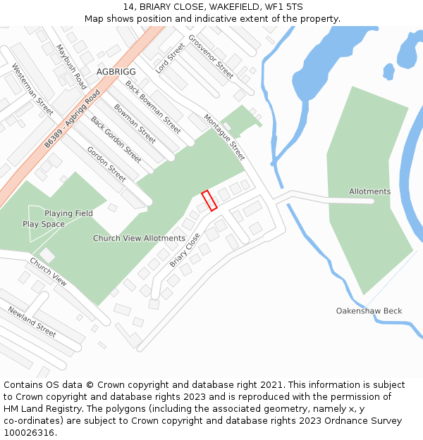 14, BRIARY CLOSE, WAKEFIELD, WF1 5TS: Location map and indicative extent of plot