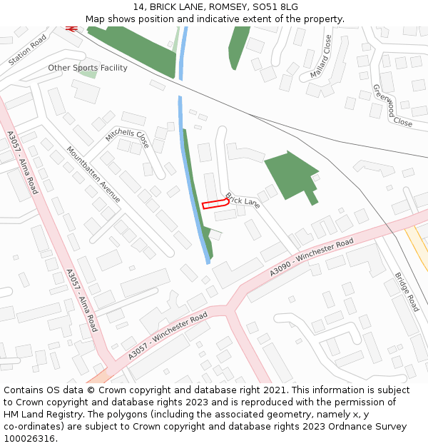 14, BRICK LANE, ROMSEY, SO51 8LG: Location map and indicative extent of plot