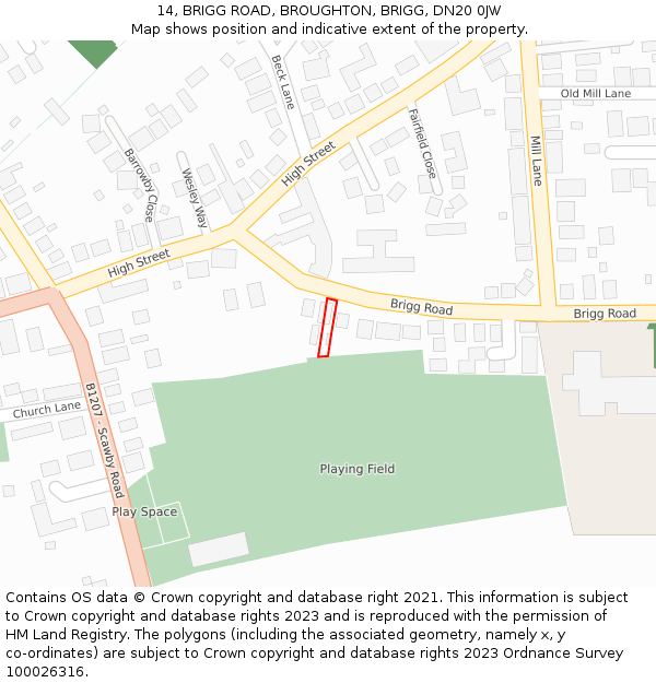 14, BRIGG ROAD, BROUGHTON, BRIGG, DN20 0JW: Location map and indicative extent of plot