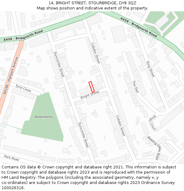 14, BRIGHT STREET, STOURBRIDGE, DY8 3QZ: Location map and indicative extent of plot