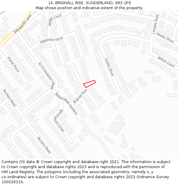 14, BRIGNALL RISE, SUNDERLAND, SR3 1PS: Location map and indicative extent of plot