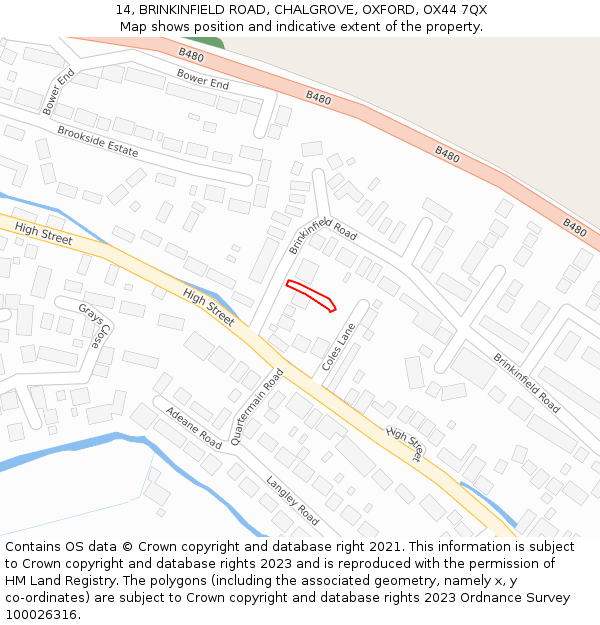 14, BRINKINFIELD ROAD, CHALGROVE, OXFORD, OX44 7QX: Location map and indicative extent of plot