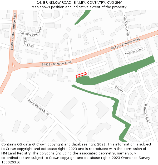 14, BRINKLOW ROAD, BINLEY, COVENTRY, CV3 2HY: Location map and indicative extent of plot