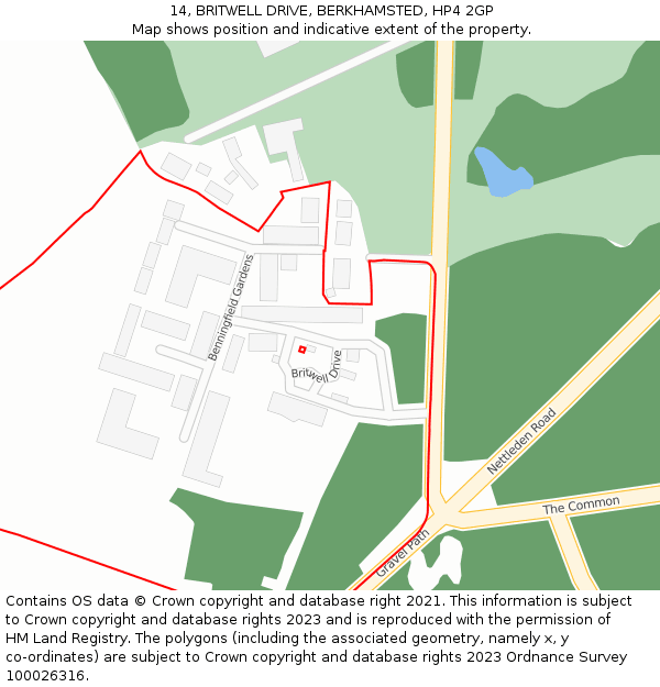 14, BRITWELL DRIVE, BERKHAMSTED, HP4 2GP: Location map and indicative extent of plot