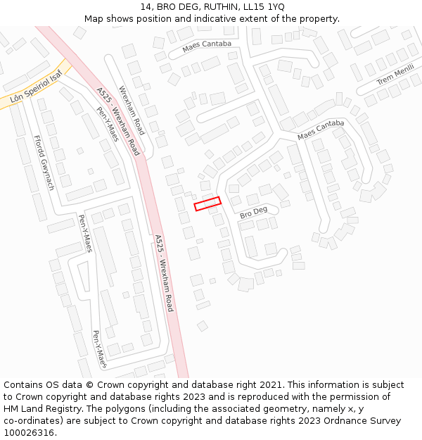 14, BRO DEG, RUTHIN, LL15 1YQ: Location map and indicative extent of plot
