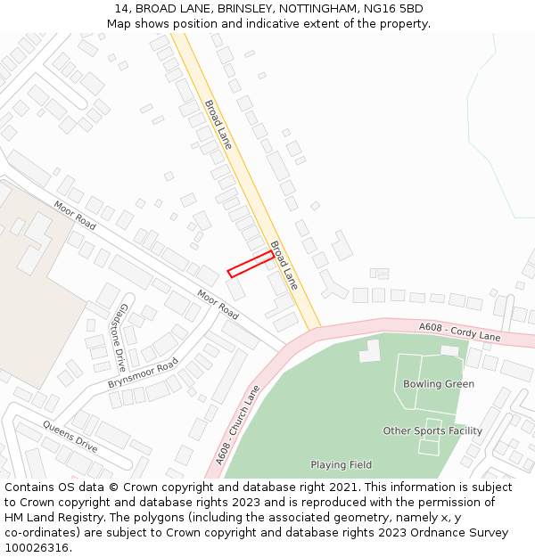 14, BROAD LANE, BRINSLEY, NOTTINGHAM, NG16 5BD: Location map and indicative extent of plot