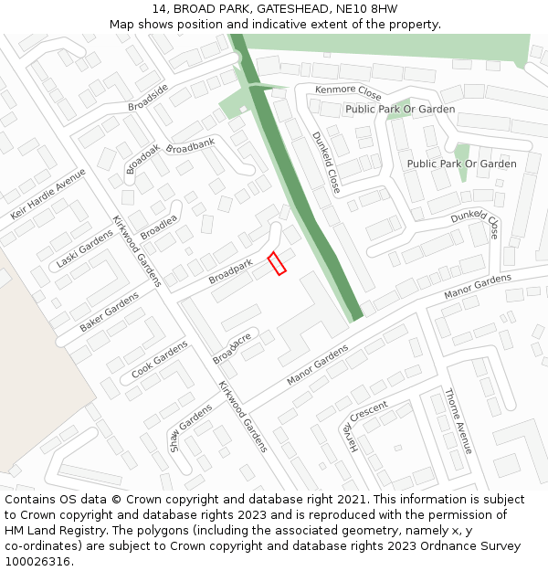 14, BROAD PARK, GATESHEAD, NE10 8HW: Location map and indicative extent of plot