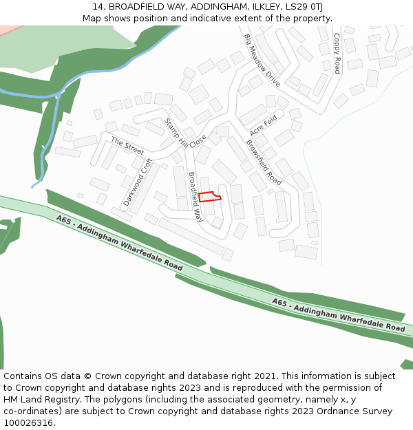 14, BROADFIELD WAY, ADDINGHAM, ILKLEY, LS29 0TJ: Location map and indicative extent of plot
