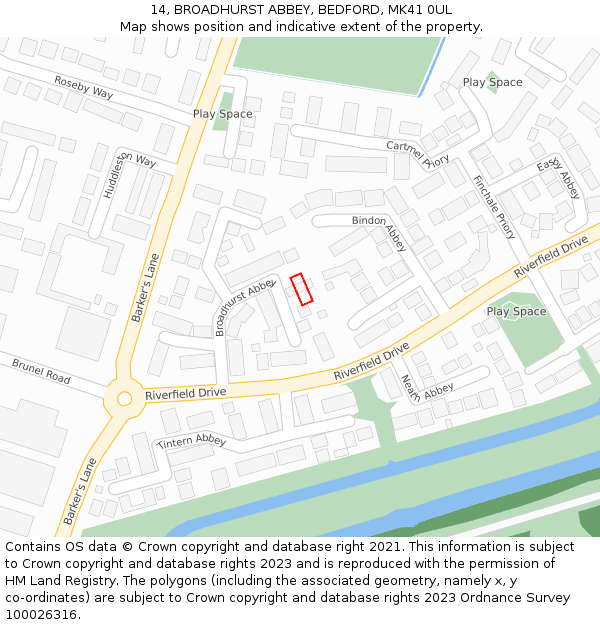 14, BROADHURST ABBEY, BEDFORD, MK41 0UL: Location map and indicative extent of plot