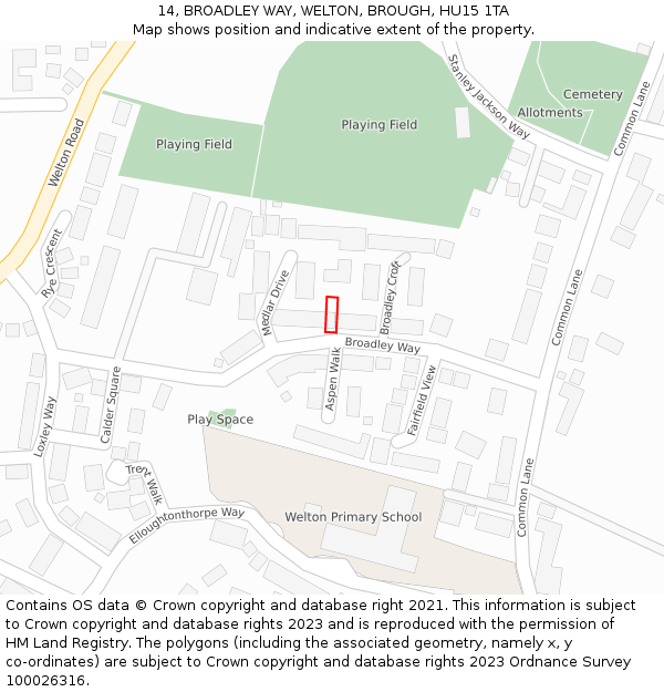14, BROADLEY WAY, WELTON, BROUGH, HU15 1TA: Location map and indicative extent of plot