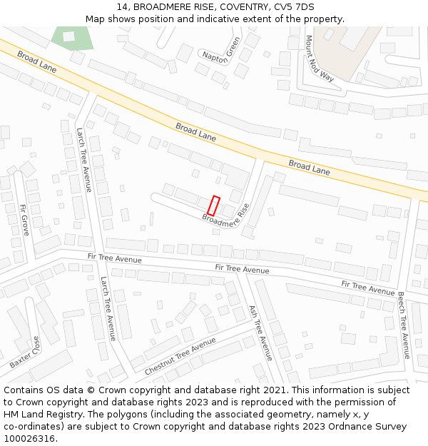 14, BROADMERE RISE, COVENTRY, CV5 7DS: Location map and indicative extent of plot