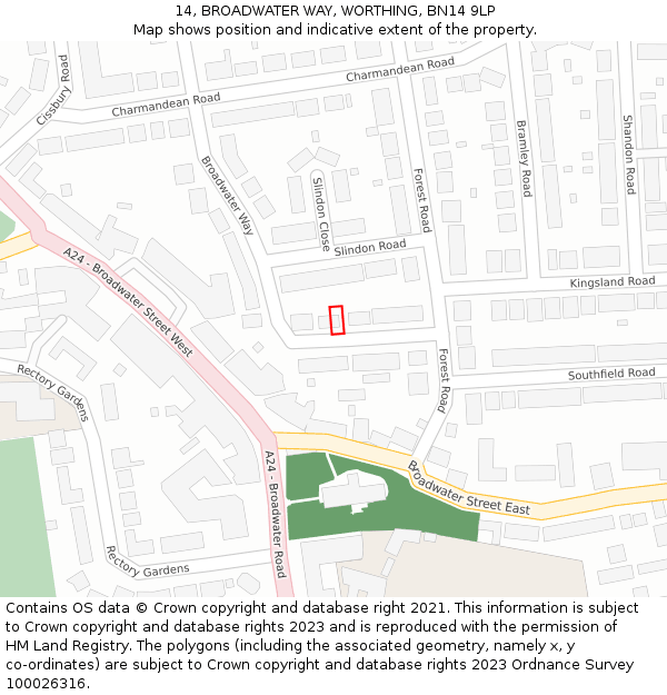 14, BROADWATER WAY, WORTHING, BN14 9LP: Location map and indicative extent of plot