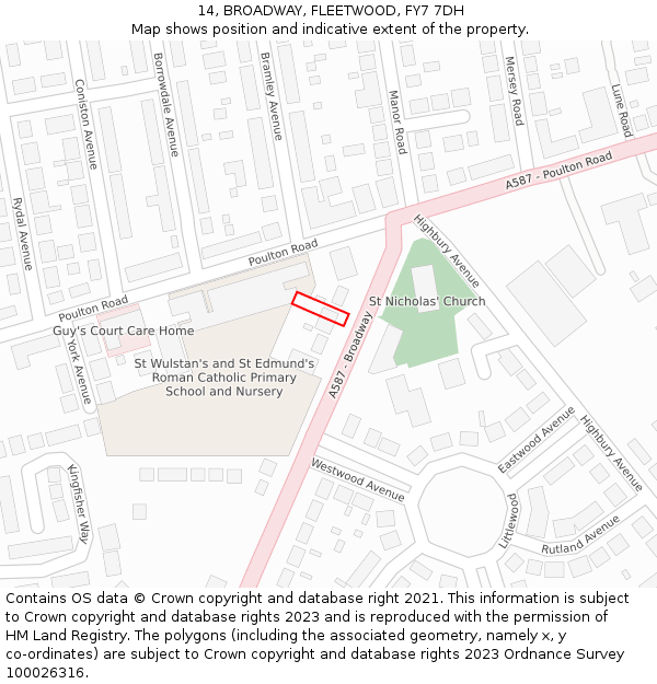 14, BROADWAY, FLEETWOOD, FY7 7DH: Location map and indicative extent of plot