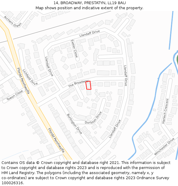 14, BROADWAY, PRESTATYN, LL19 8AU: Location map and indicative extent of plot