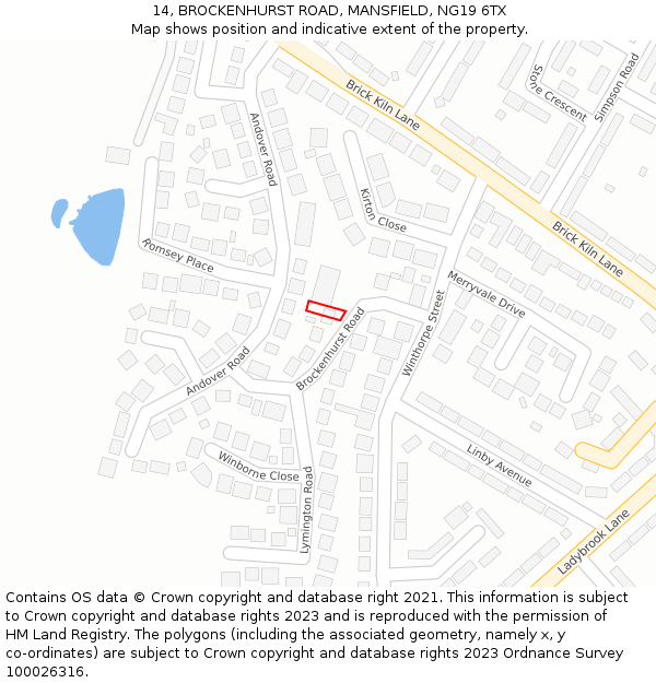 14, BROCKENHURST ROAD, MANSFIELD, NG19 6TX: Location map and indicative extent of plot