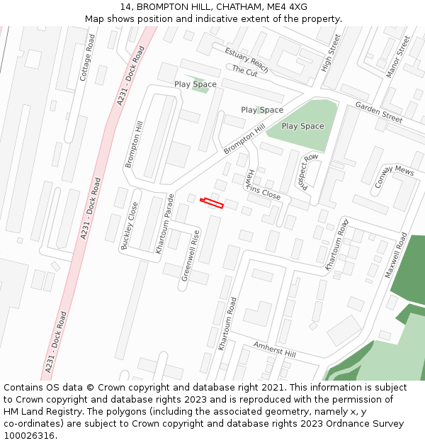 14, BROMPTON HILL, CHATHAM, ME4 4XG: Location map and indicative extent of plot