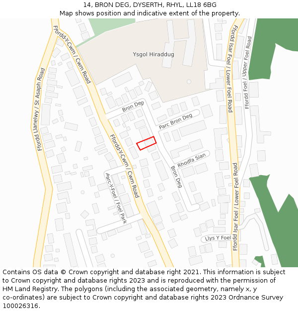 14, BRON DEG, DYSERTH, RHYL, LL18 6BG: Location map and indicative extent of plot