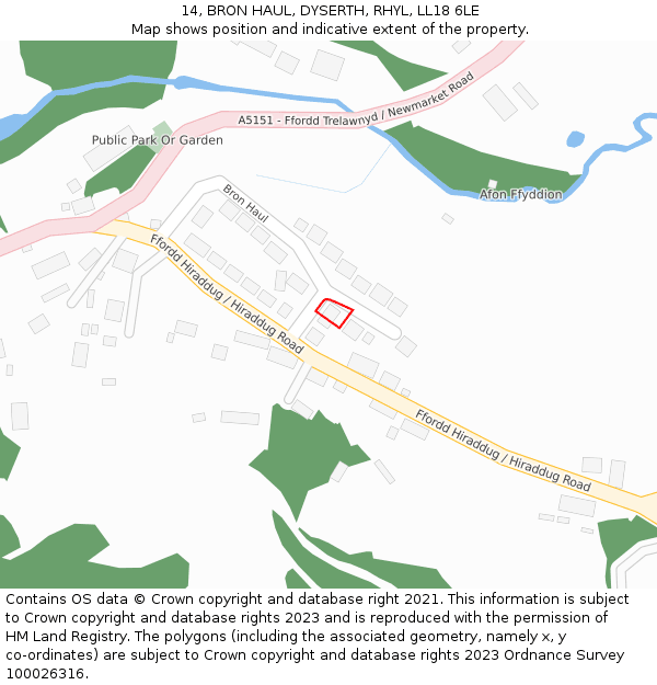 14, BRON HAUL, DYSERTH, RHYL, LL18 6LE: Location map and indicative extent of plot