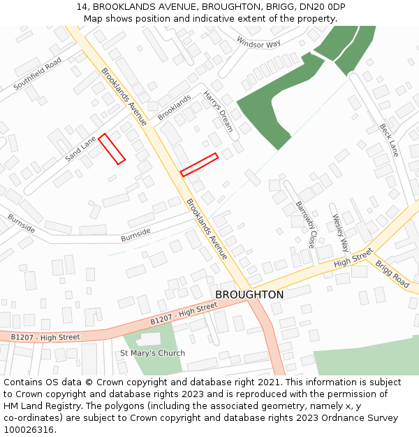 14, BROOKLANDS AVENUE, BROUGHTON, BRIGG, DN20 0DP: Location map and indicative extent of plot